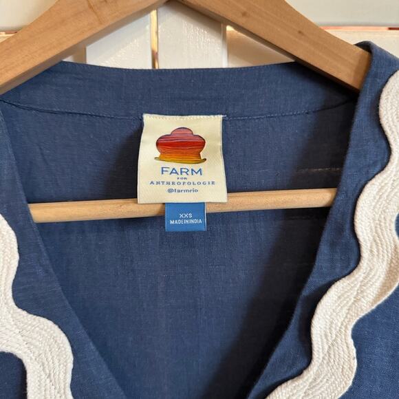 Farm Rio Embroidered Long Sleeve Linen Blue White Applique Maxi Dress - Picture 11 of 12